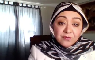 Gulchehra Hoja speaks at a U.S. Embassy to the Holy See virtual event on May 11, 2021. Screenshot.